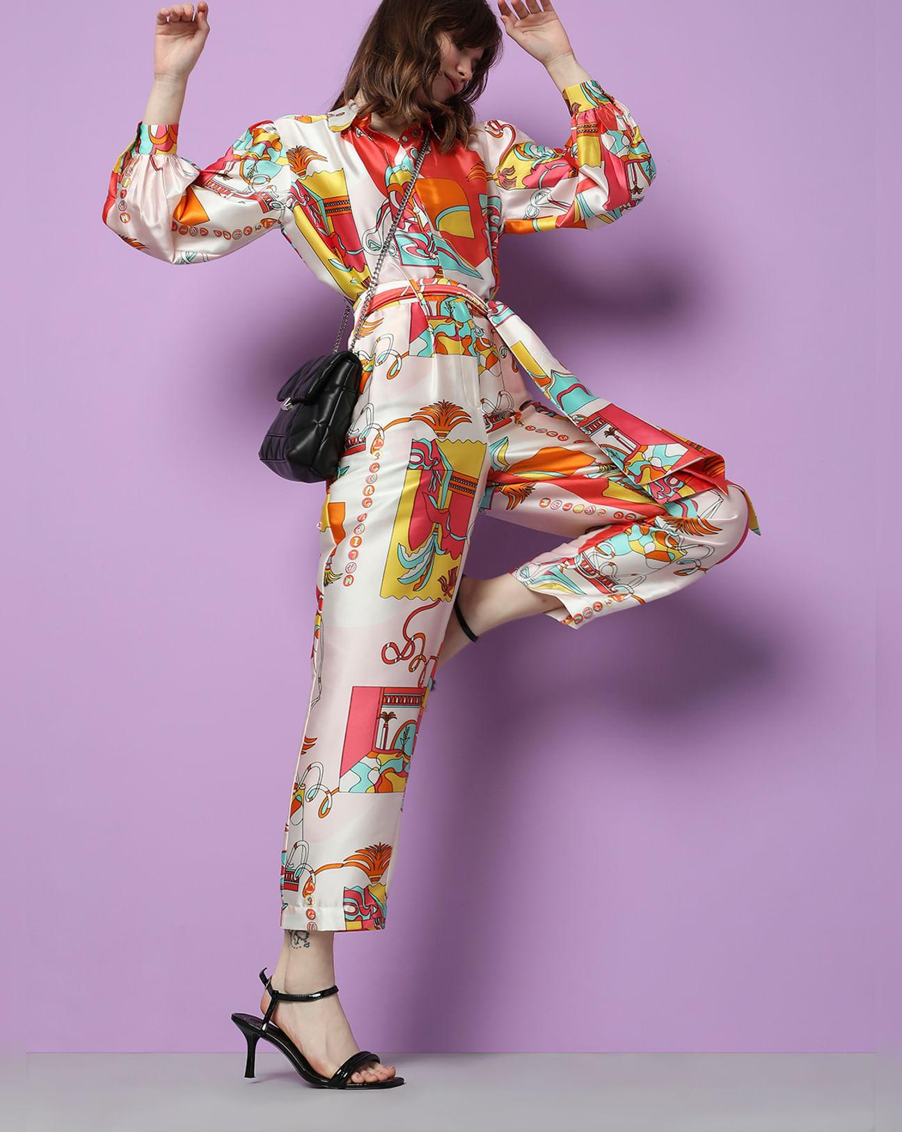 orange high rise abstract printed co-ord pants