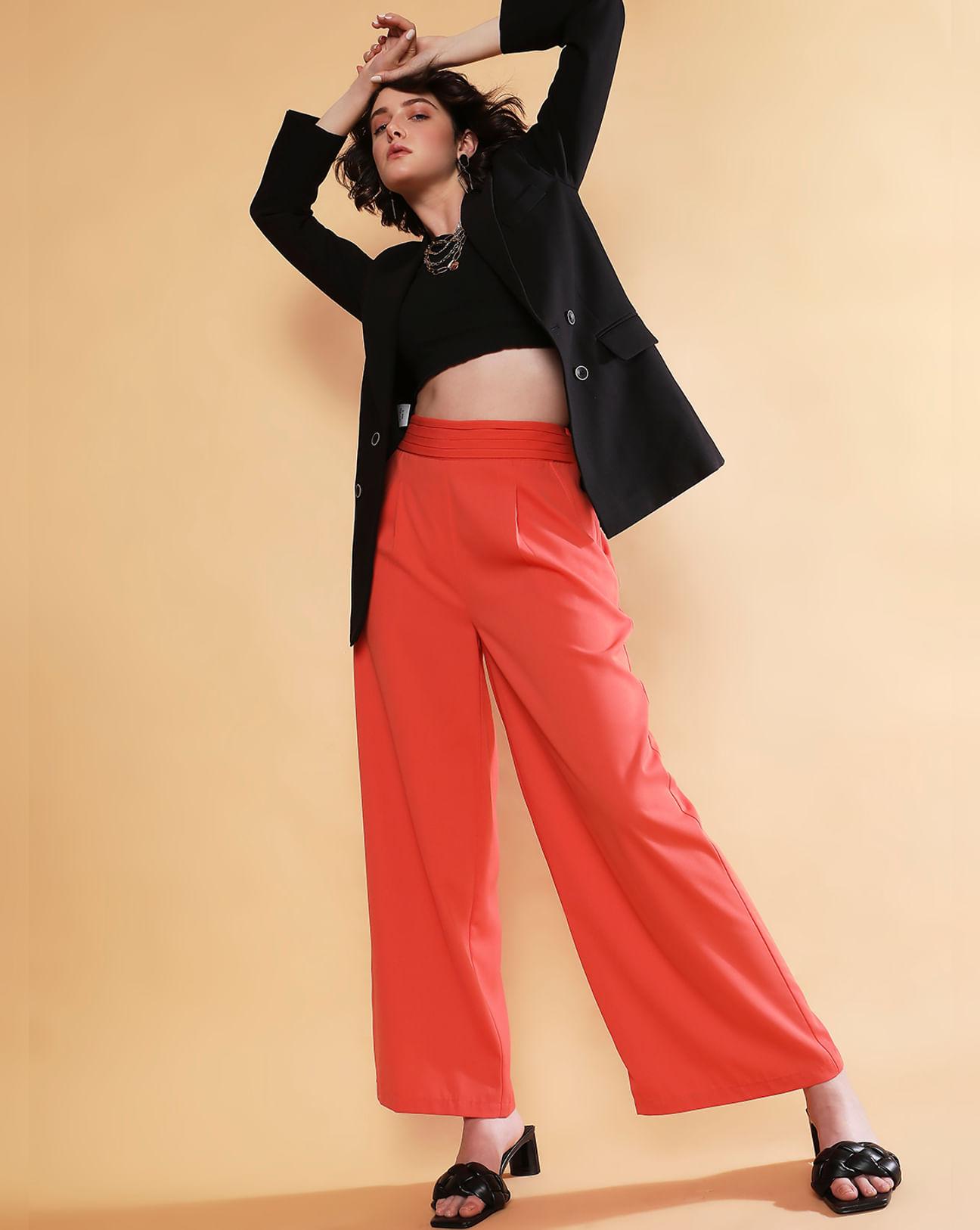 orange high rise wide leg pants