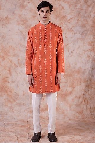 orange ikat printed kurta