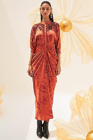 orange italian satin printed gown