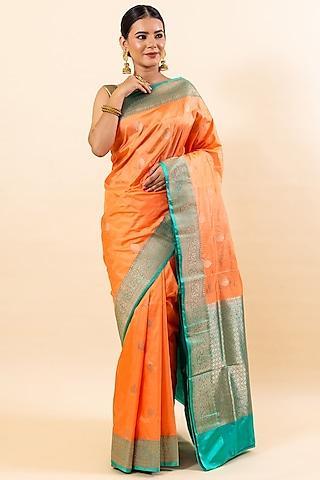 orange katan silk handloom saree set