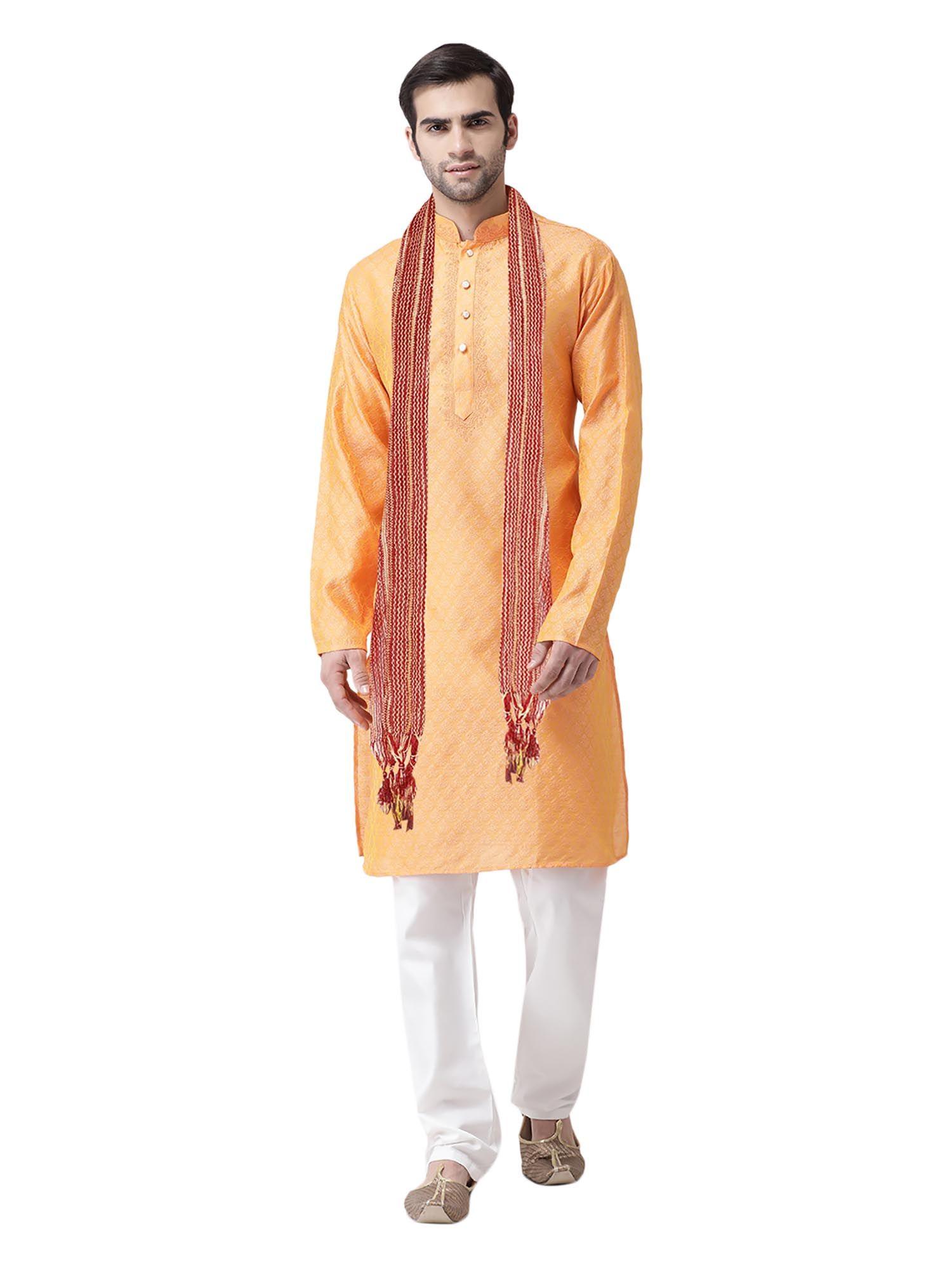 orange kurta for men (set of 3)