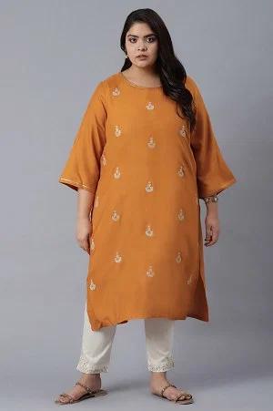 orange kurta with buti embroidery