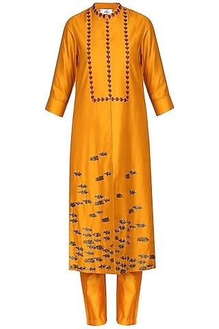 orange laser cut embroidered tunic with pants