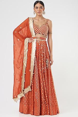 orange lehenga set with embroidery