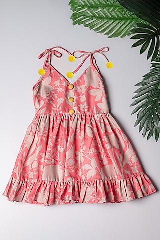 orange linen abstract printed dress for girls