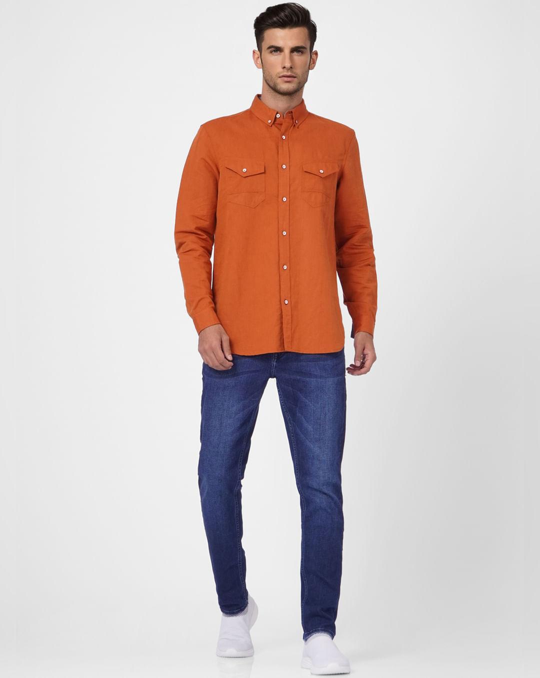 orange linen blend full sleeves shirt