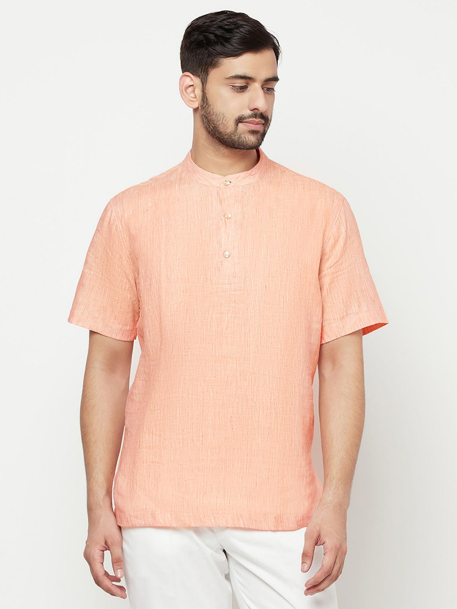 orange linen chambray mid short kurta