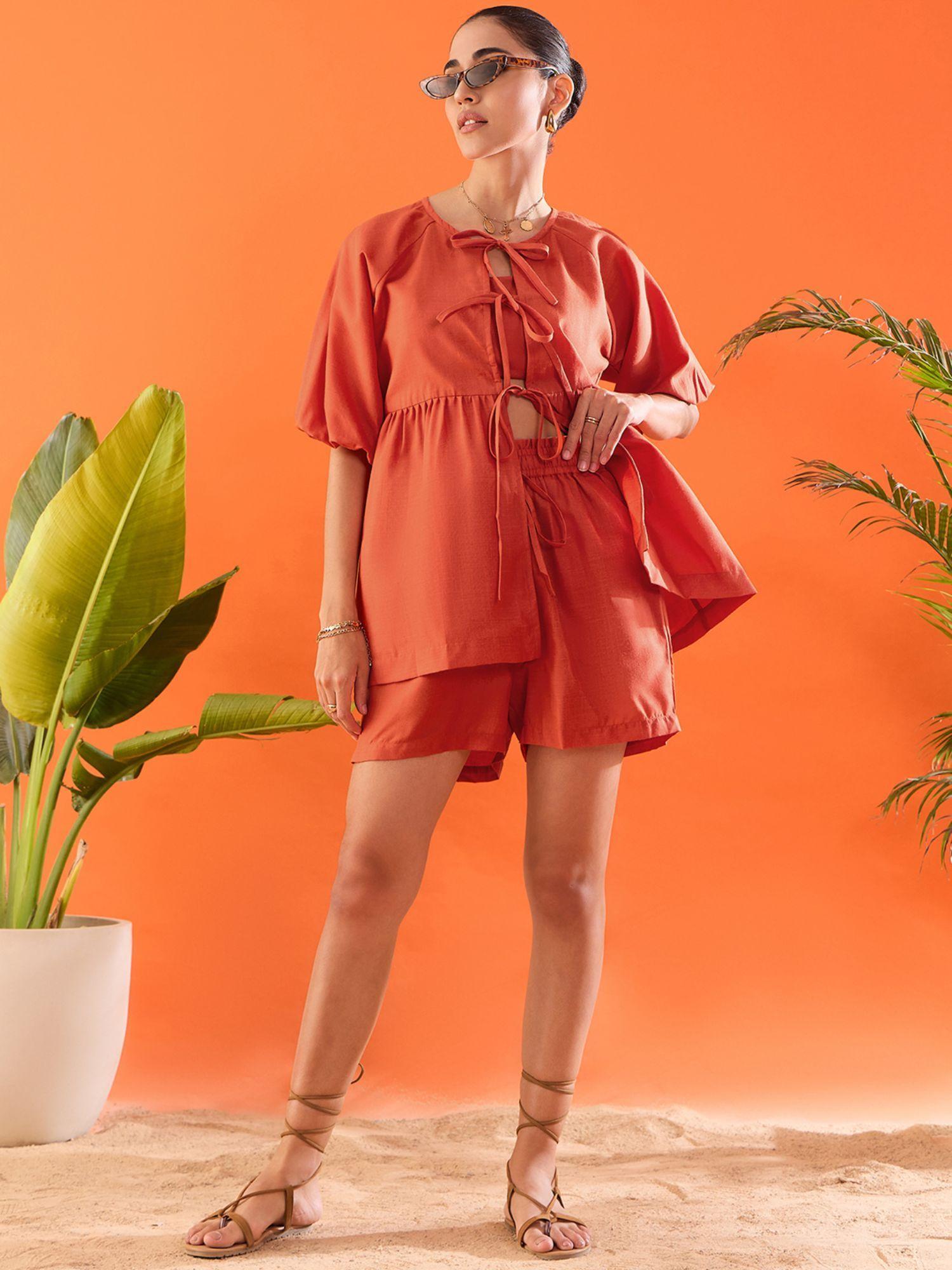 orange linen co-ord (set of 3)