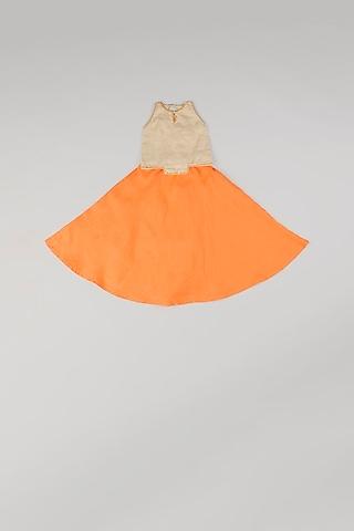 orange linen lehenga set for girls