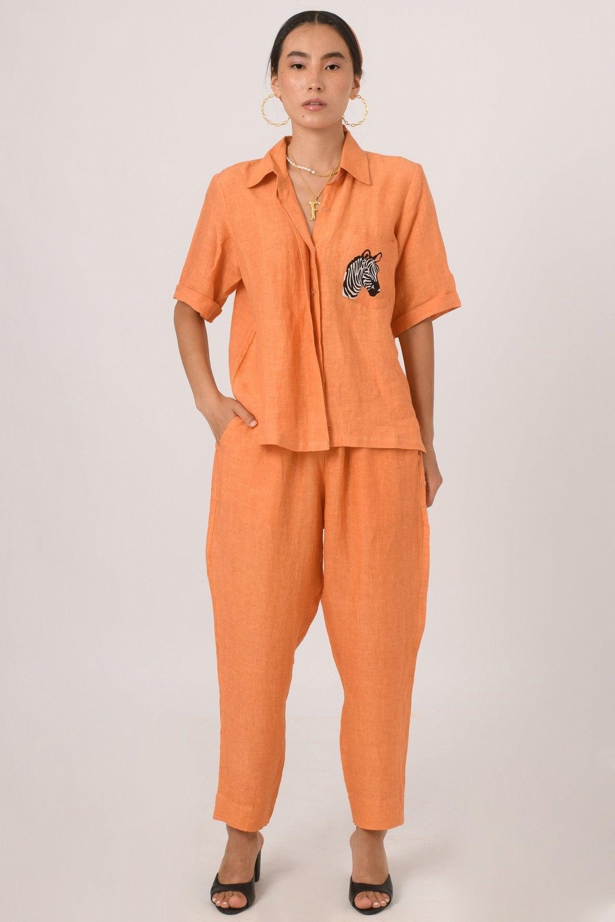 orange linen pants