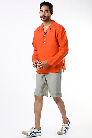 orange linen short kurta