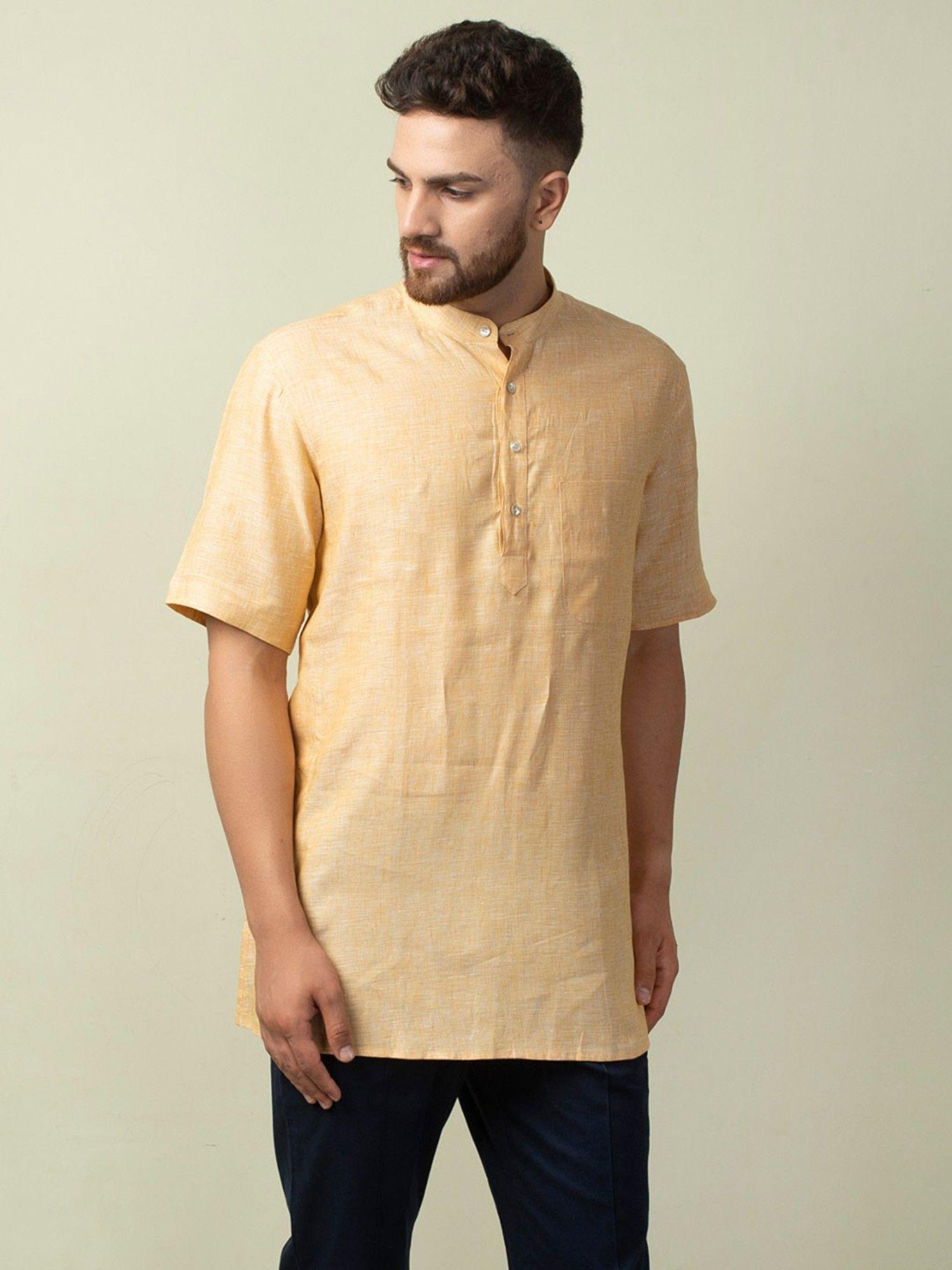 orange linen solid kurta short