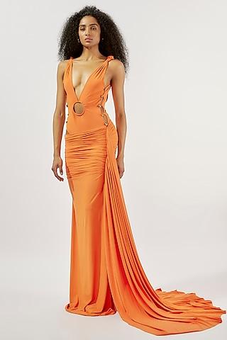 orange malai lycra gown