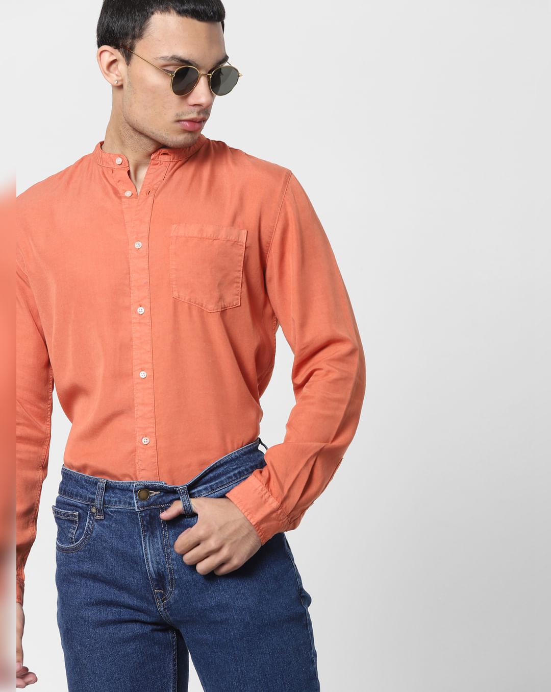 orange mandarin collar full sleeves shirt