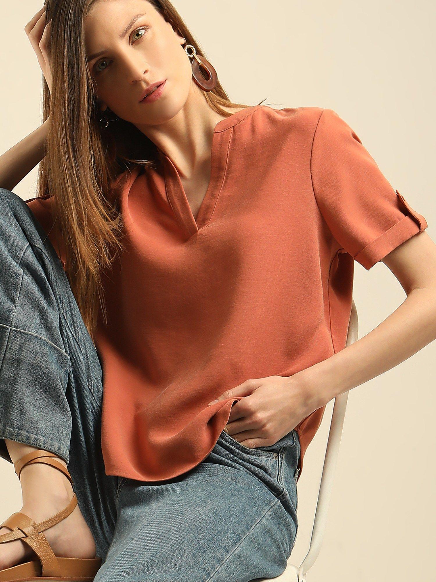 orange mandarin neck top