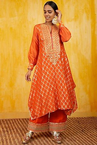 orange marodi embroidered kaftan tunic set