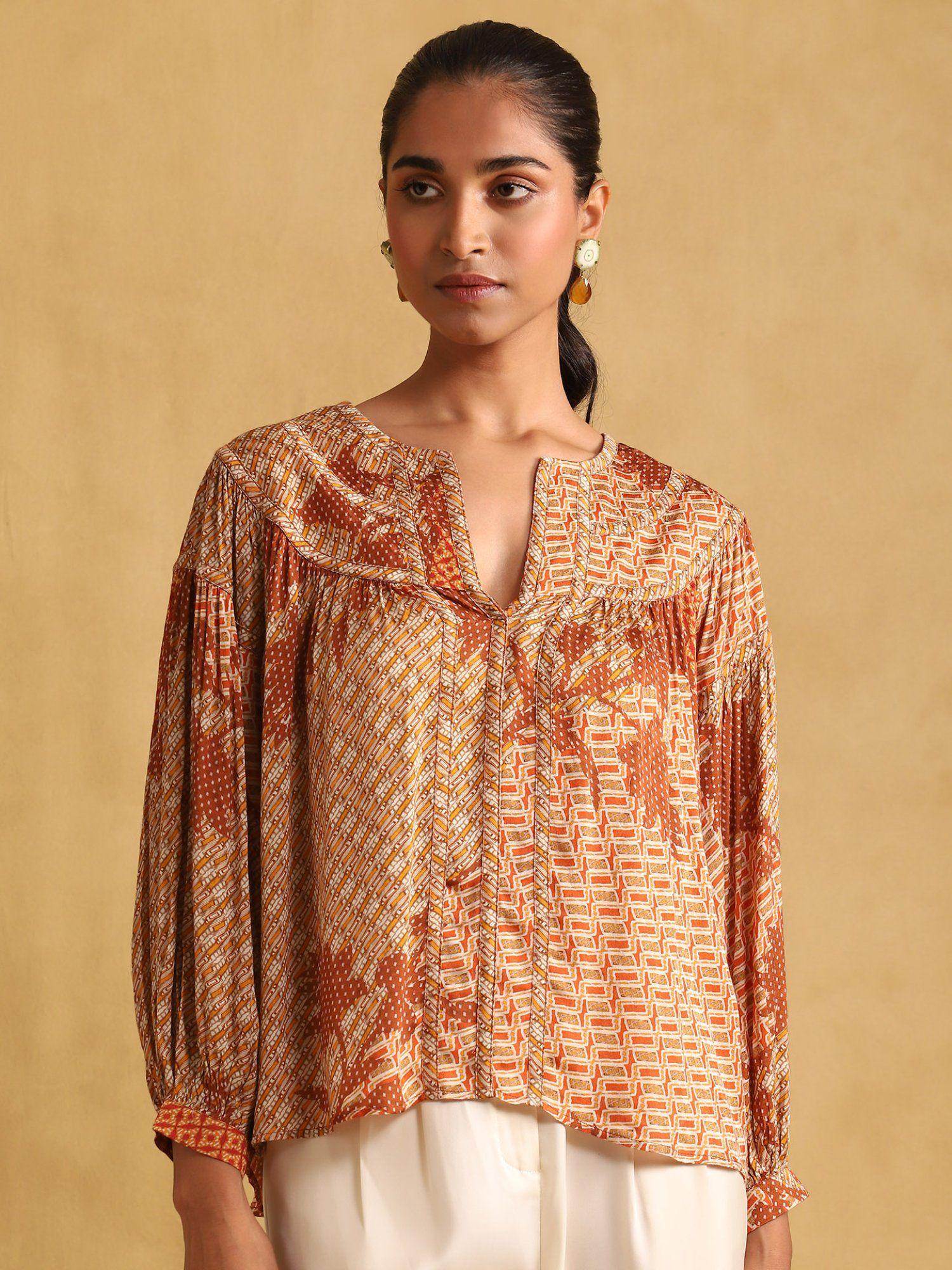 orange micro print kurti