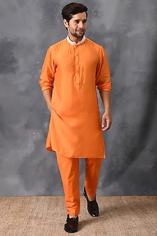 orange mirror hand embroidered kurta set