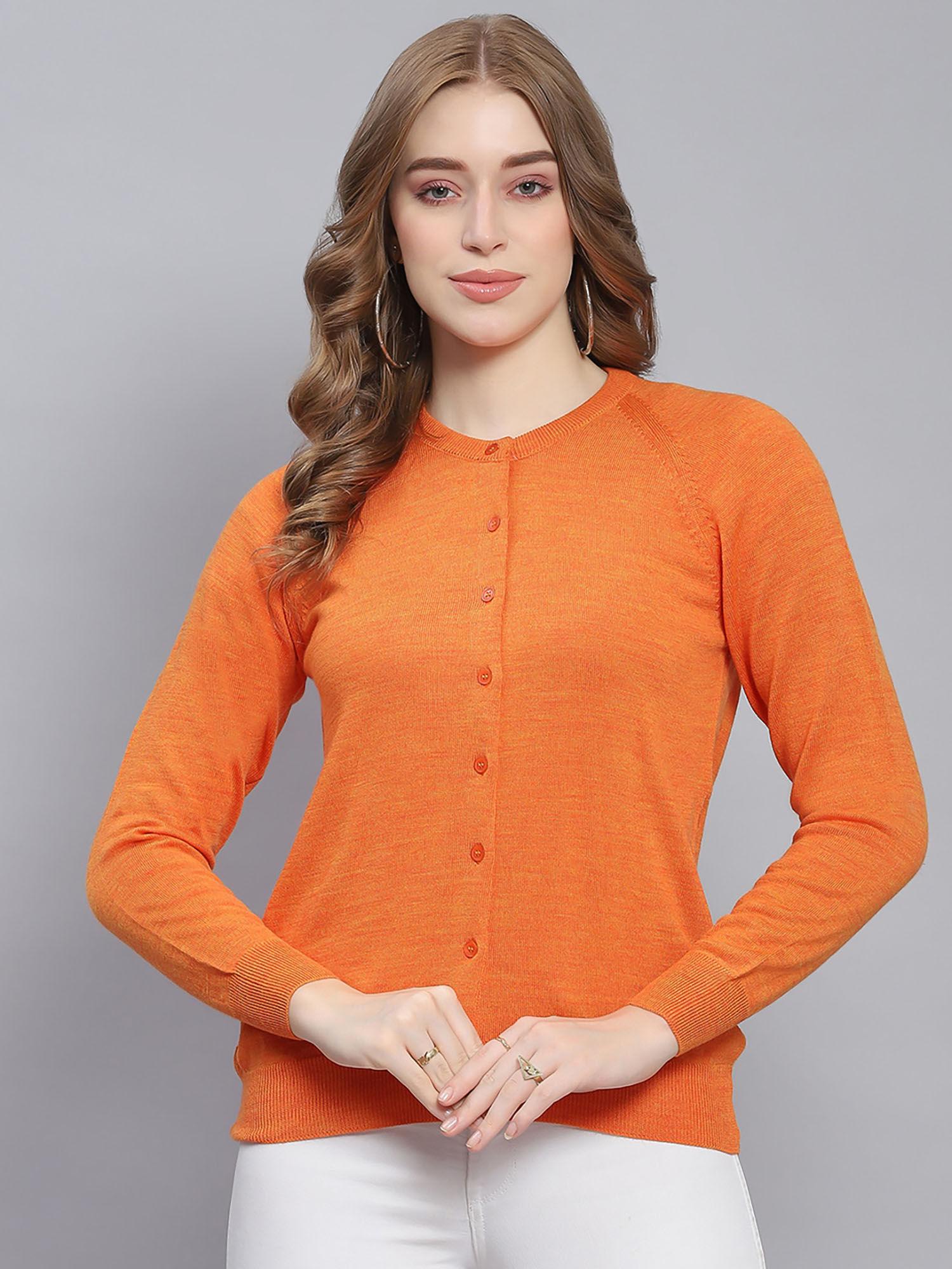 orange mix solid round neck cardigan