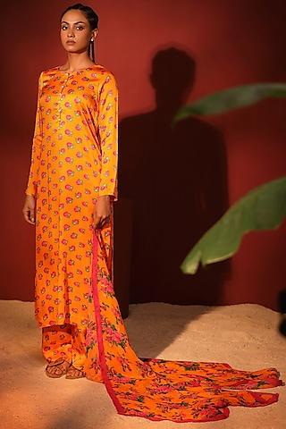 orange modal satin digital printed kurta set