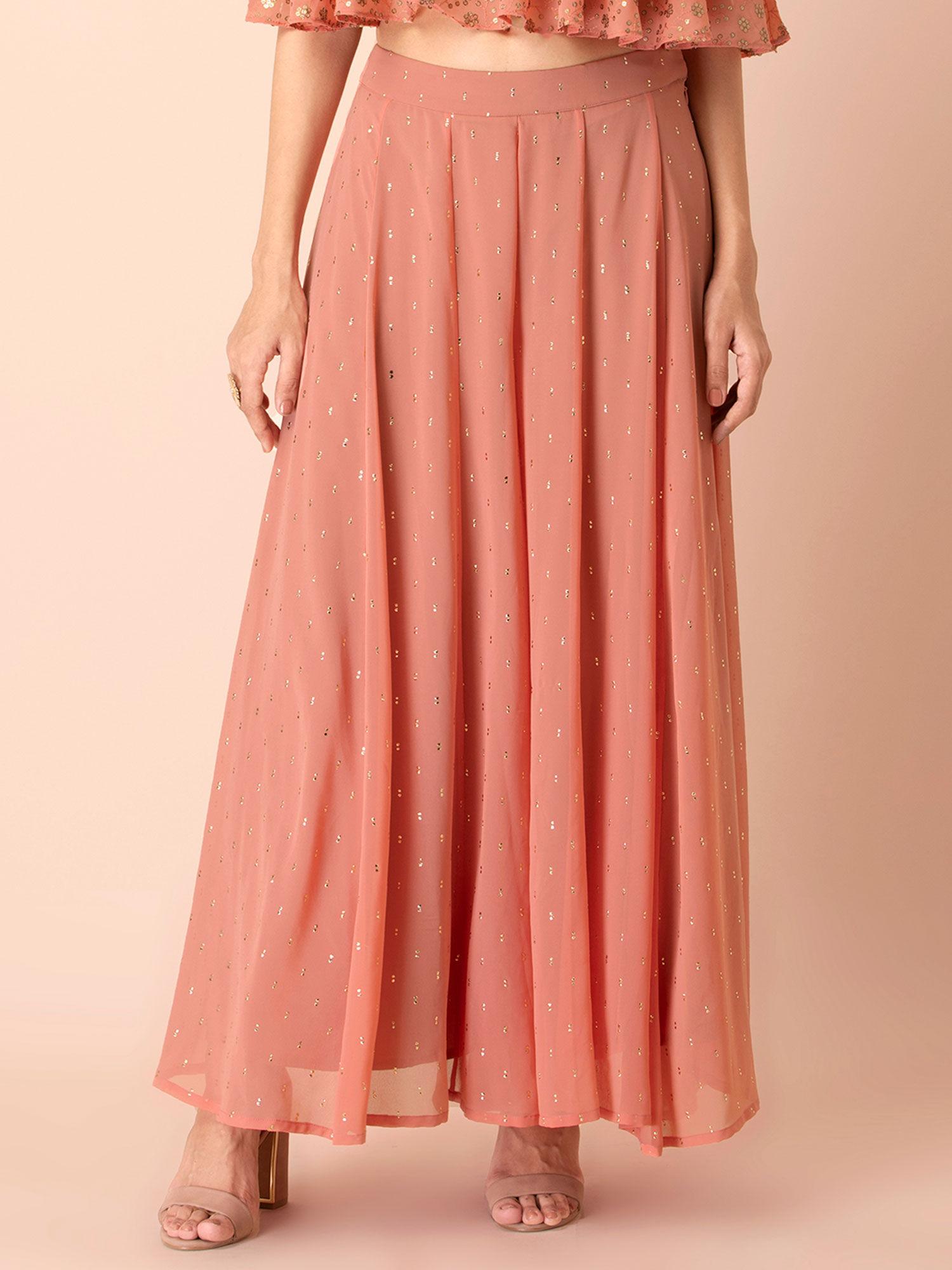 orange mukaish flared palazzo pants