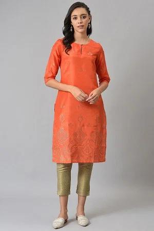 orange mukaish printed kurta