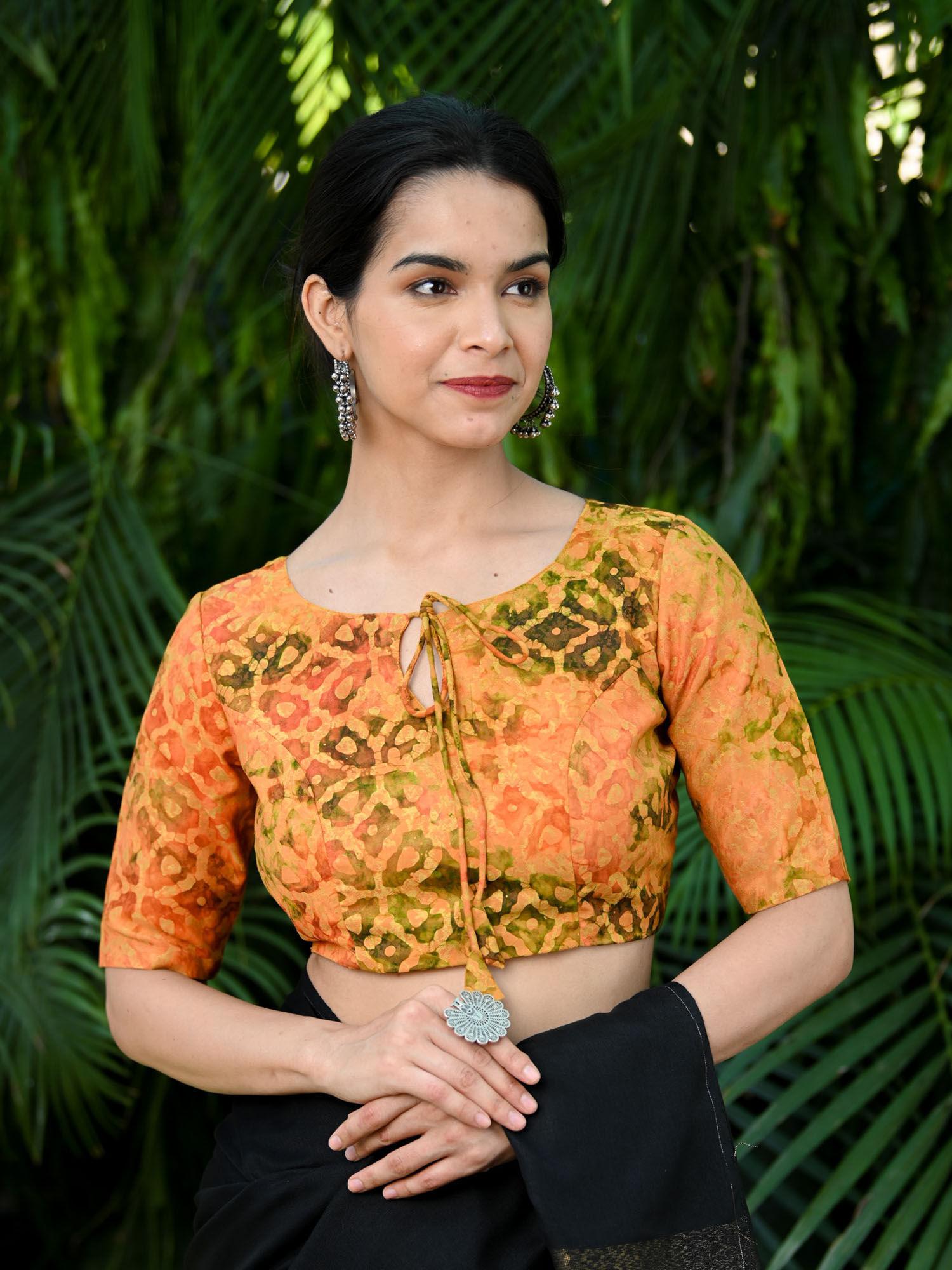 orange mul cotton batik print blouse