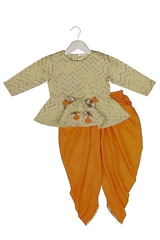 orange muslin dhoti pant set for girls