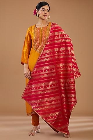 orange mustard silk sequins embroidered kurta set