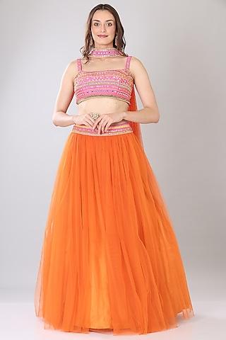 orange net lehenga set