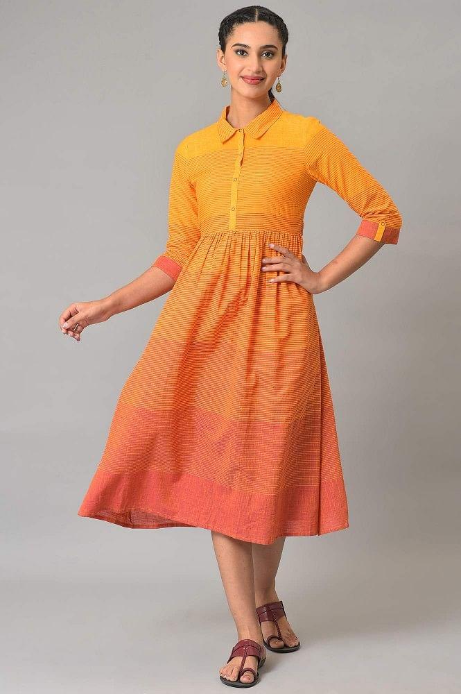 orange ombre shirt collar summer plus size dress