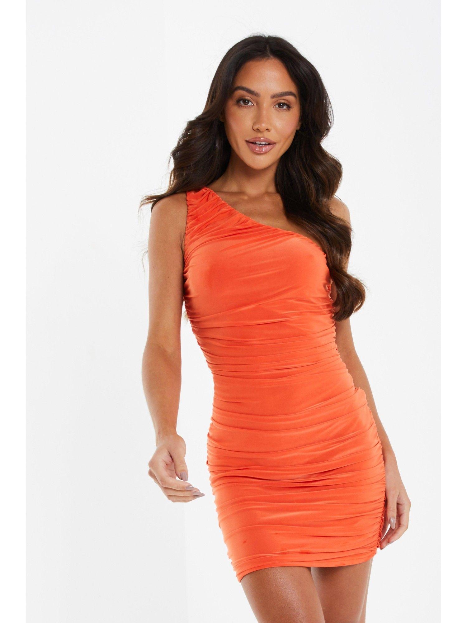 orange one shoulder bodycon mini dress