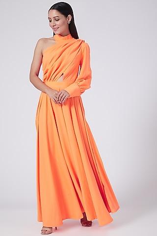 orange one shoulder dress