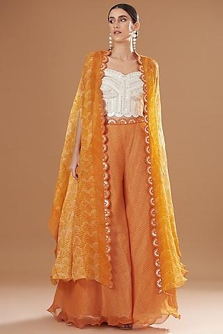 orange organza & raw silk printed cape set