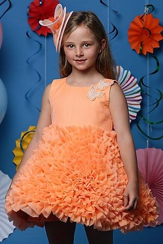 orange organza frilled dress for girls