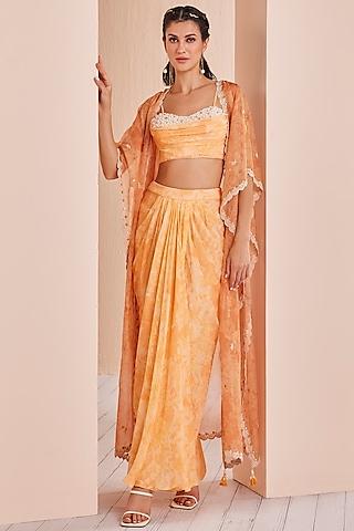 orange organza printed cape set