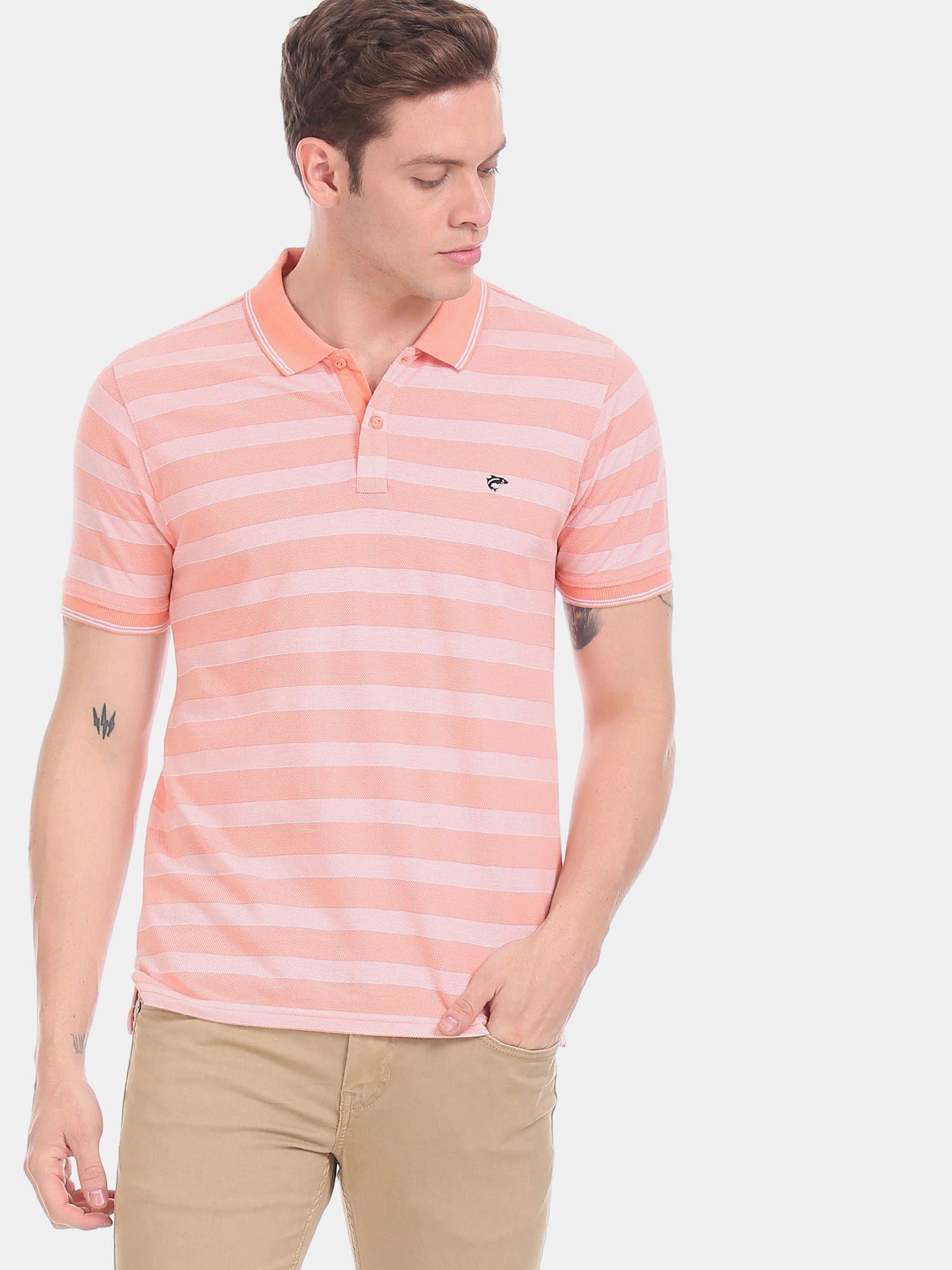orange patterned stripe polo t-shirt