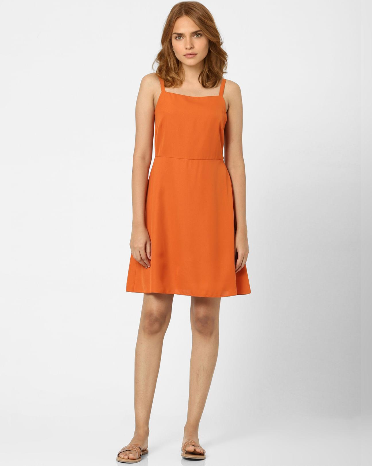 orange plain coloured dress