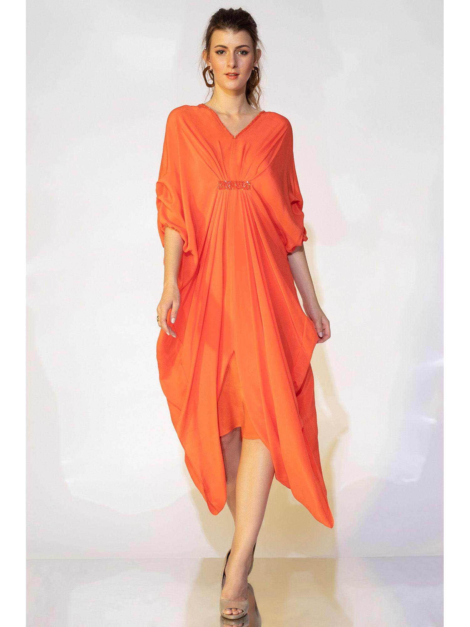 orange pleated dress