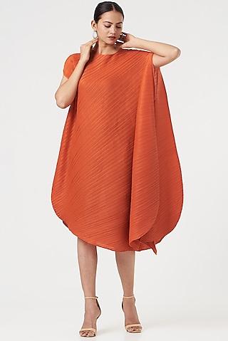 orange pleated polyester dress