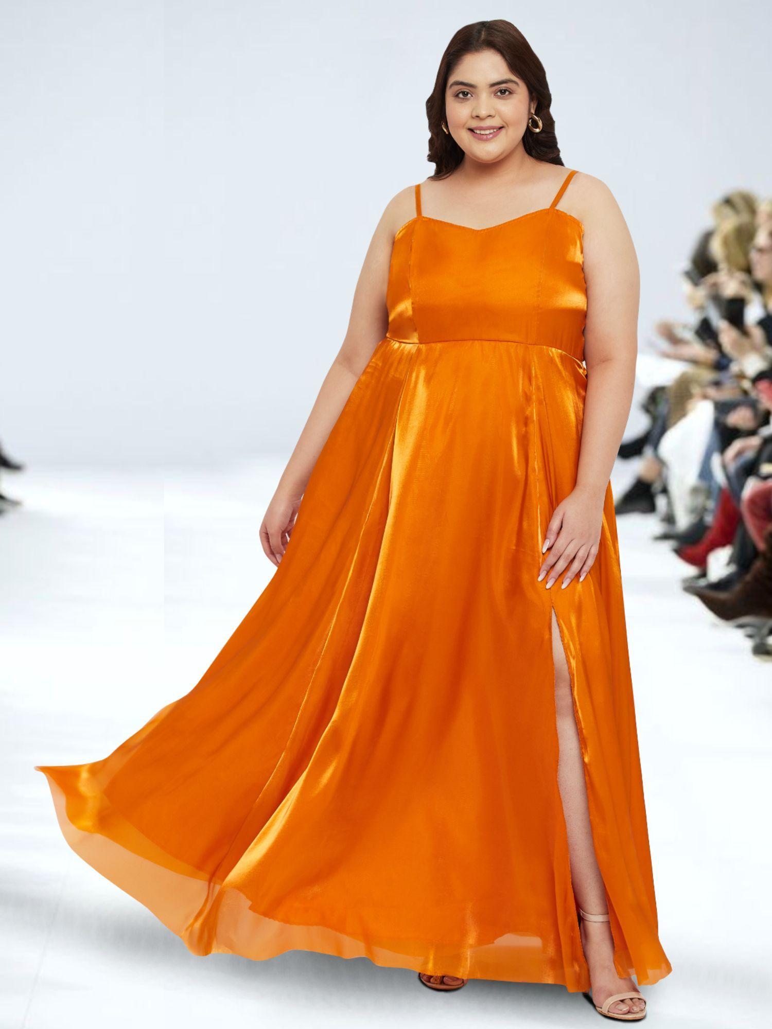 orange plus size curve organza gown