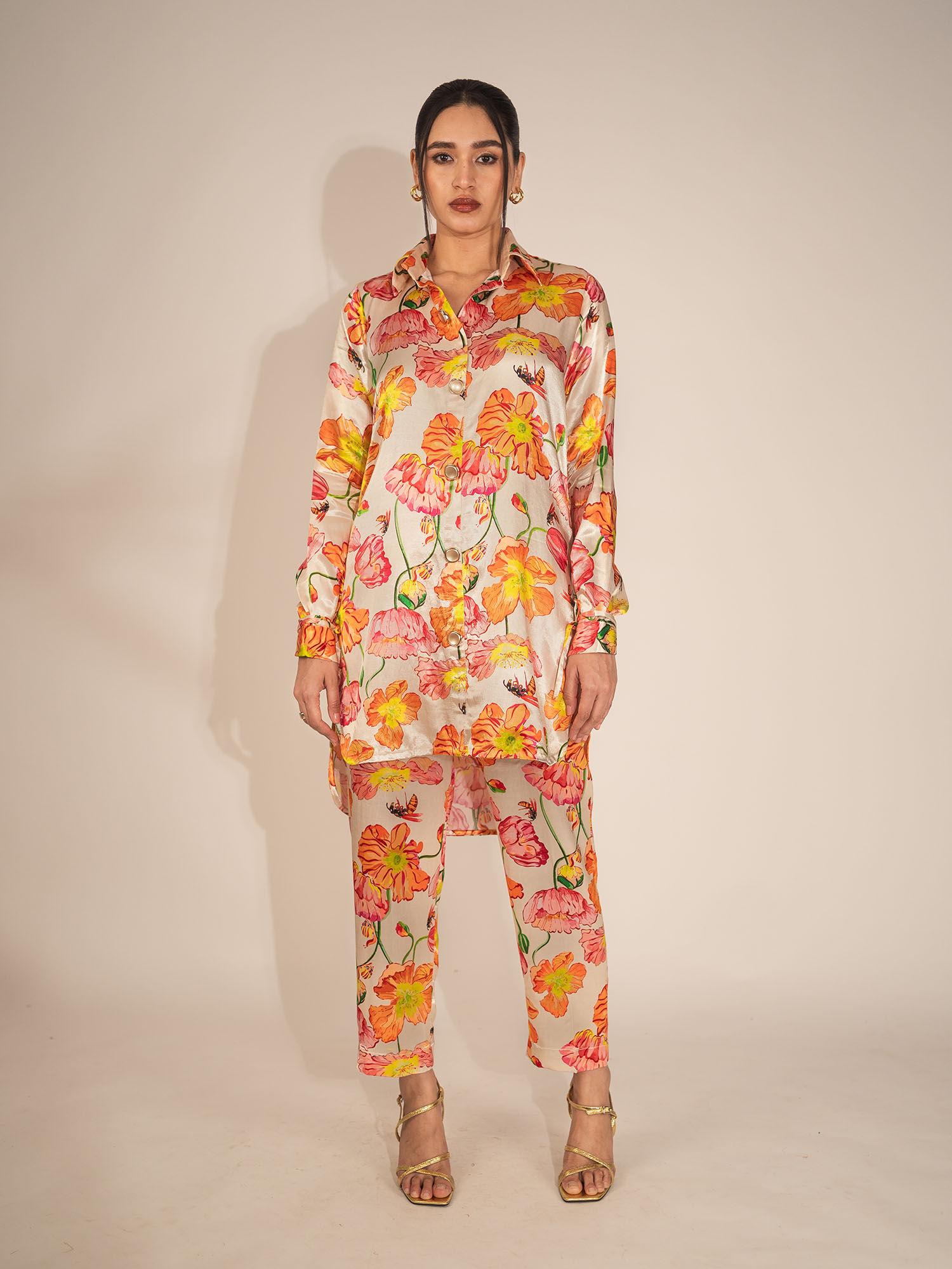 orange poppy printed co-ord (set of 2)