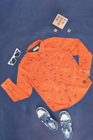 orange print casual full sleeves regular collar boys regular fit  shirt