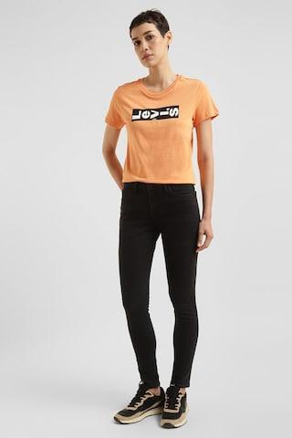 orange print casual short sleeves crew neck women regular fit t-shirt