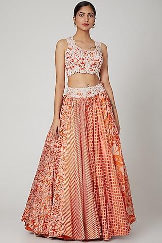 orange printed & embroidered lehenga set