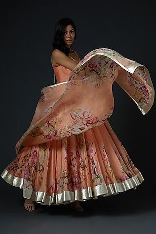 orange printed anarkali set