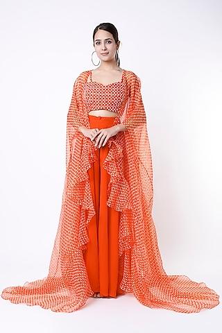 orange printed cape set