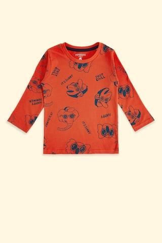 orange printed casual full sleeves round neck baby regular fit t-shirt