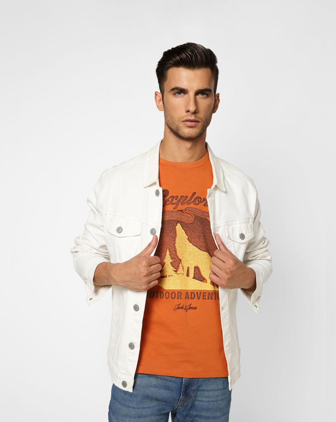 orange printed crew neck t-shirt